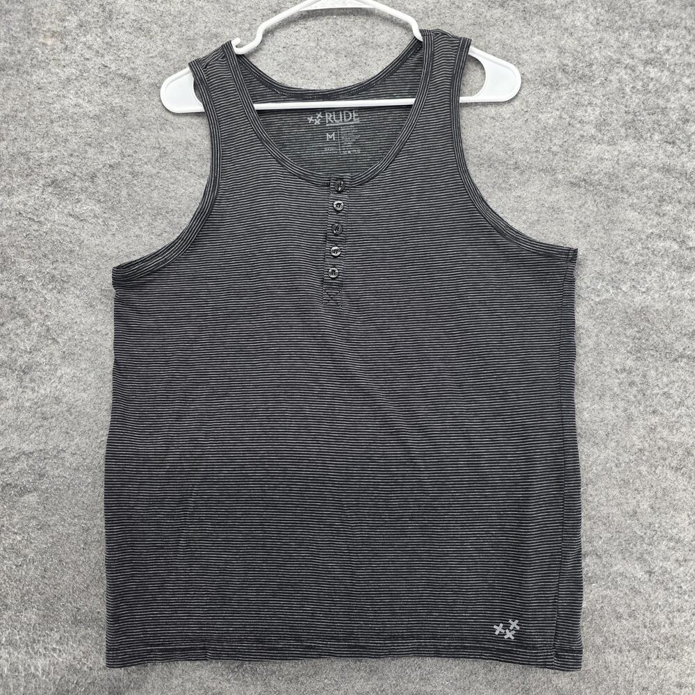 XXX RUDE Tank Womens M Black Striped Scoop Neck Jersey Button Basic Casual